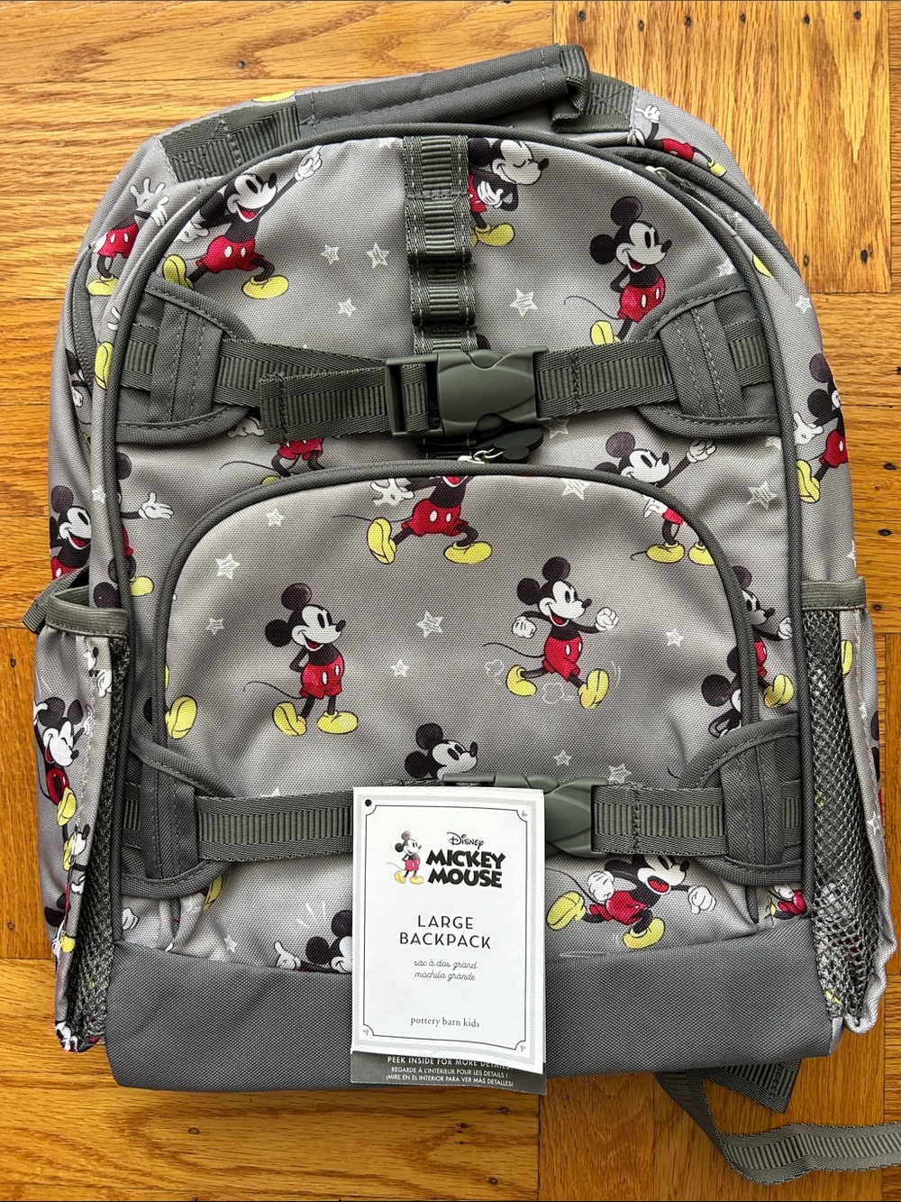 Brand New Pottery Barn Kids Mickey Mouse Gray and Red Large Backpack